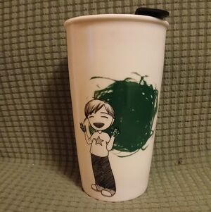 Starbucks 2015 Child Green Finger Painting 12 oz Travel Cup (011126D)
